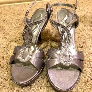 Strappy silver rhinestone dressy heels